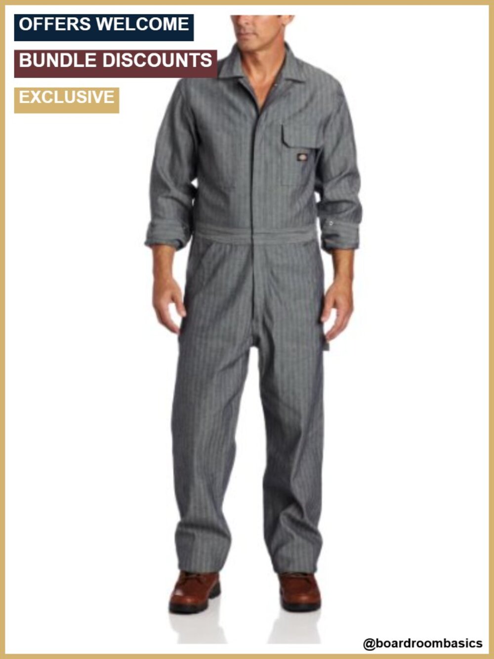 Dickies Men's Long Sleeve Cotton Coverall Fisher Stripe Work Utility Safety